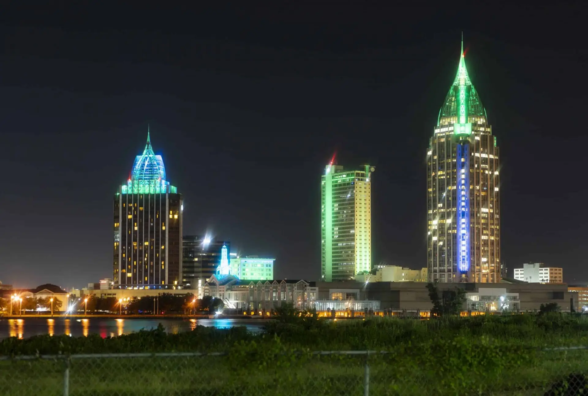 Night Falls on the Buildings and Architecture of Mobile Alabama