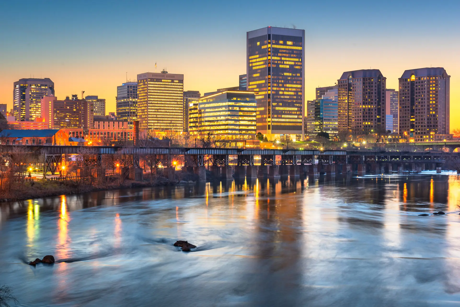 Richmond VA skyline at dusk