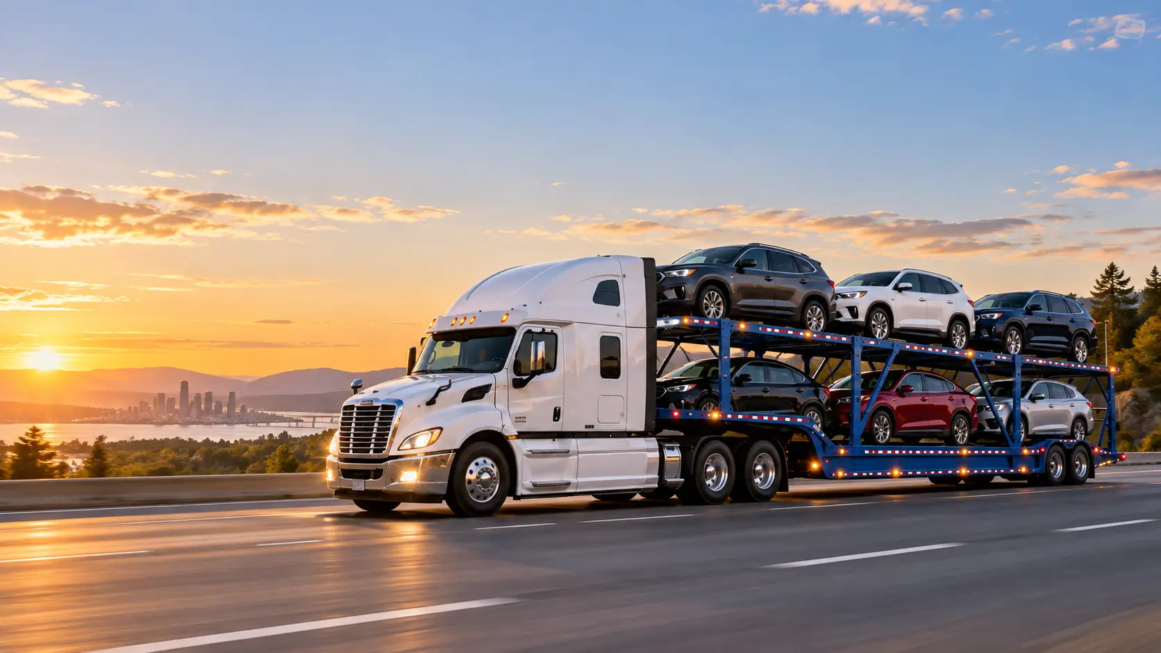 Car carrier transporting vehicles, illustrating what auto transport is